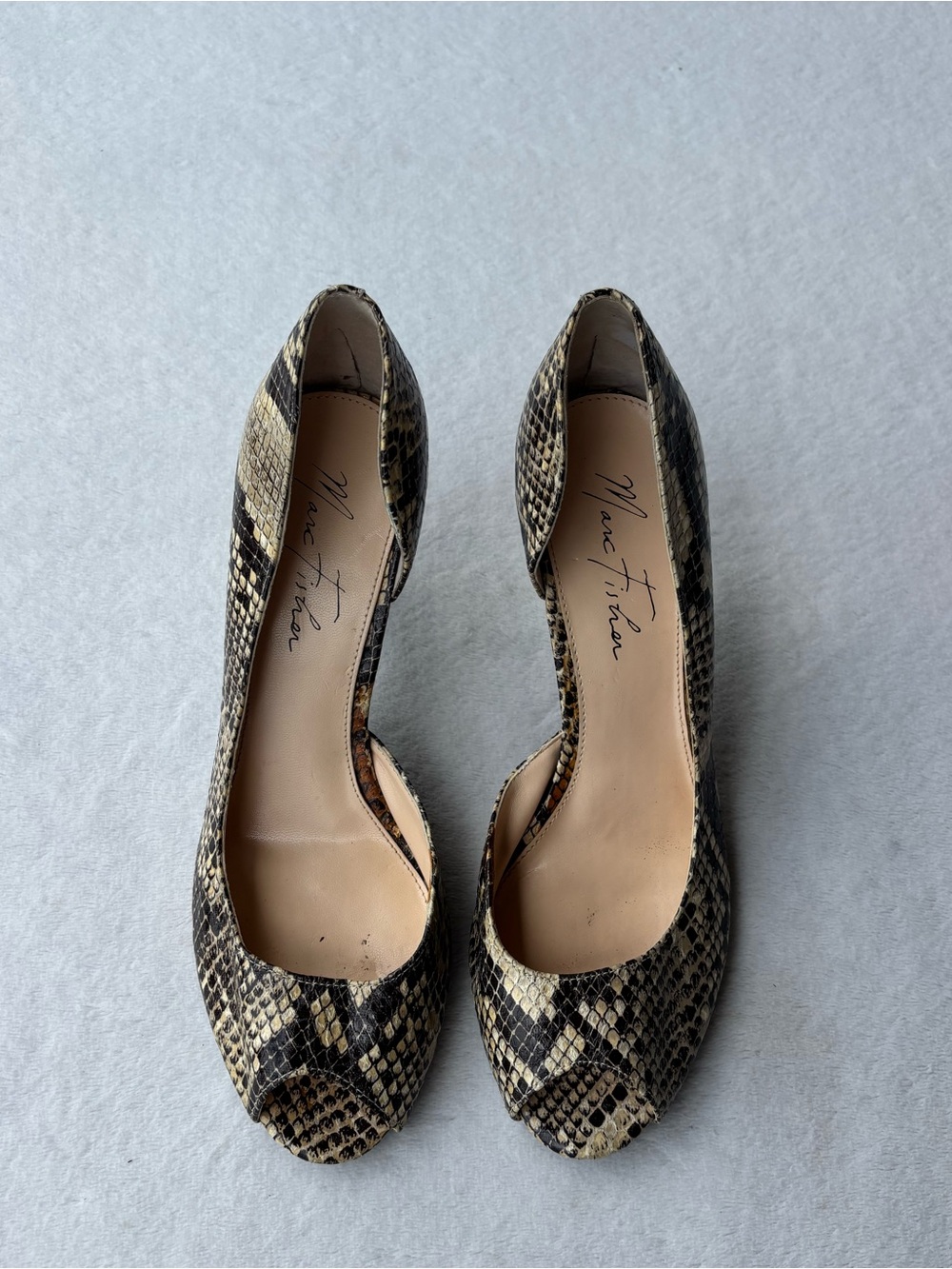 Marc Fisher Madeline Faux-Snakeskin D'Orsay Pumps in Taupe and Black